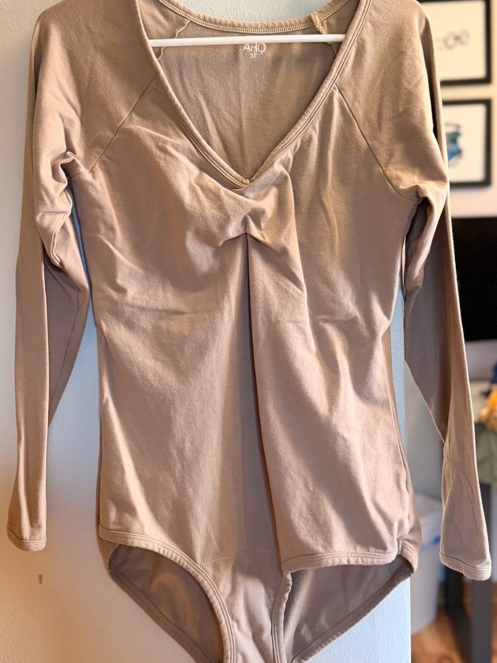 ARQ Long Sleeve V-Neck Bodysuit in Nude Taupe
